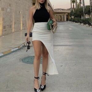 Zara ASYMMETRIC LINEN BLEND SKIRT XS